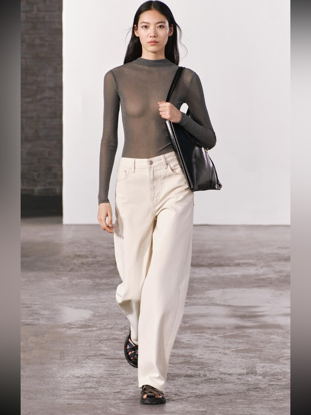 Zara semi sheer shimmery metallic thread bodysuit, Polyamide blend